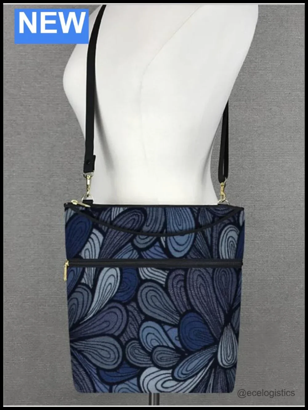 Handmade Tapestry Crossbody Bag with Adjustable Nylon Strap, Zipper Pockets,